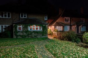 winter security houses at night